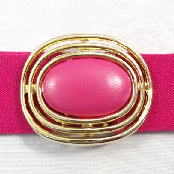 Fuchsia Pink Stretch Belt with Gold and Pink Buckle - Picture 9 of 10